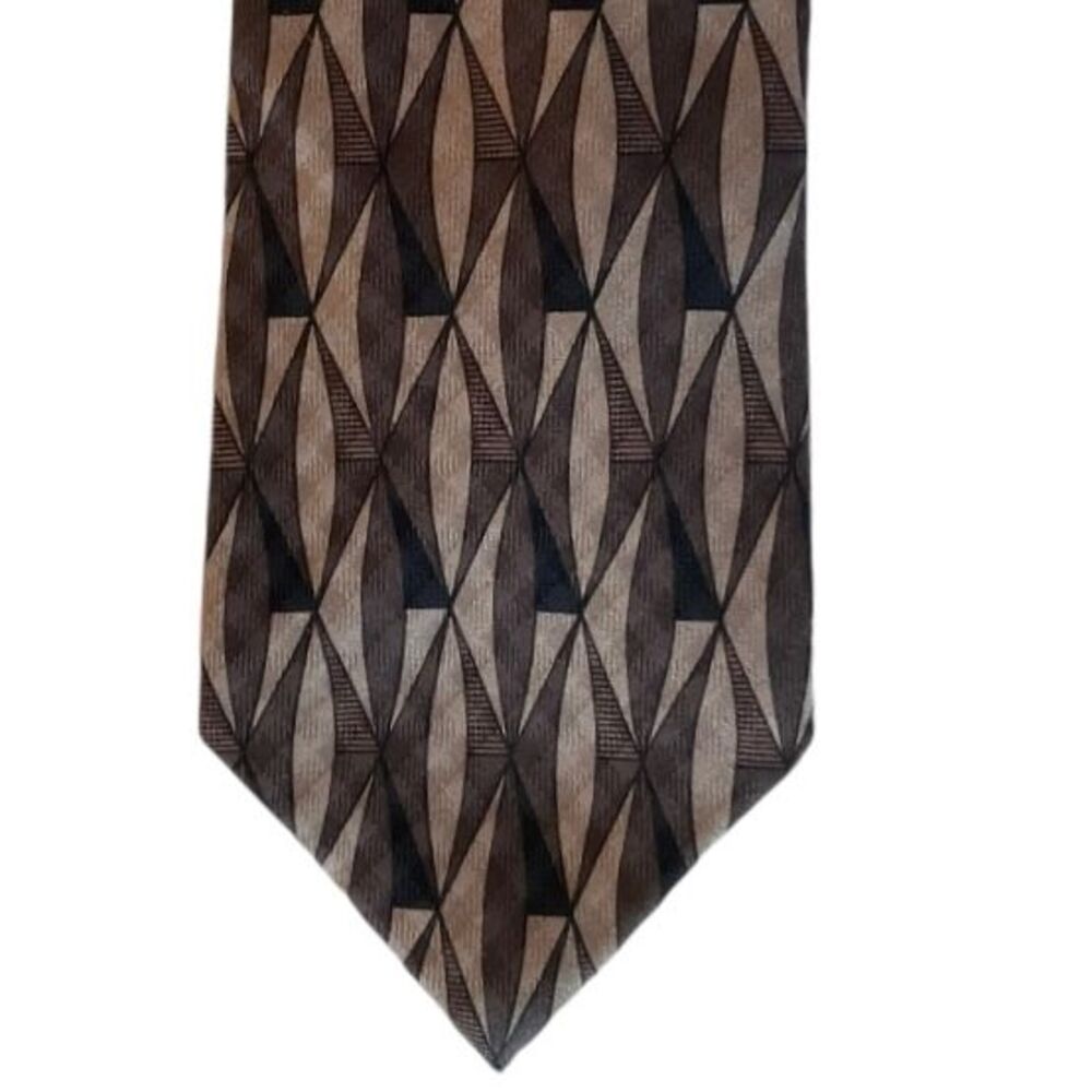 Bellini New York Men's Geometric Pattern Silk‎ Neck Tie Brown Beige Art Design